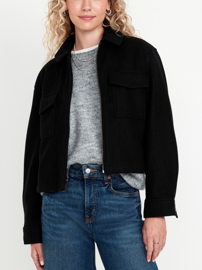 Old Navy Black Relaxed Shirt Jacket Women's